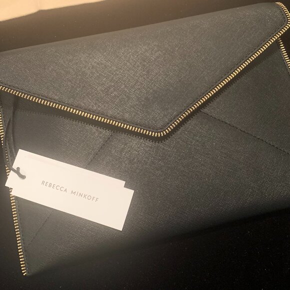 Rebecca Minkoff Black Leo Clutch with Gold Chain Strap - Picture 2 of 4